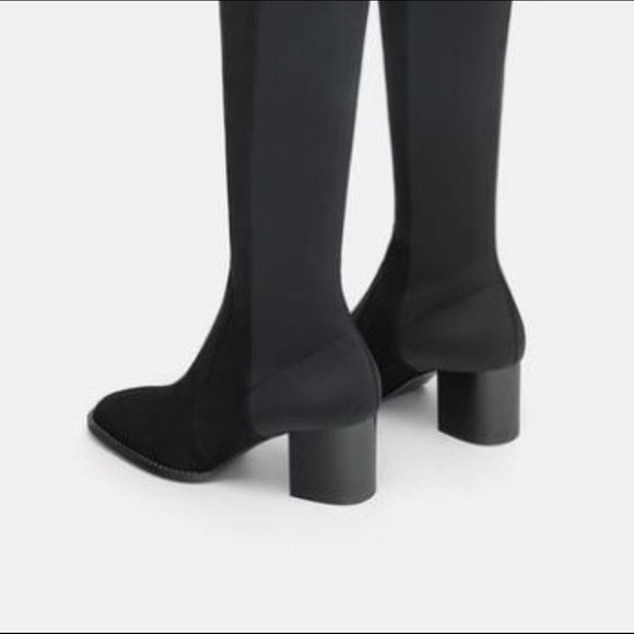 ZARA LONG ELASTIC BLOCK HIGH HEEL BOOTS - Picture 2 of 11